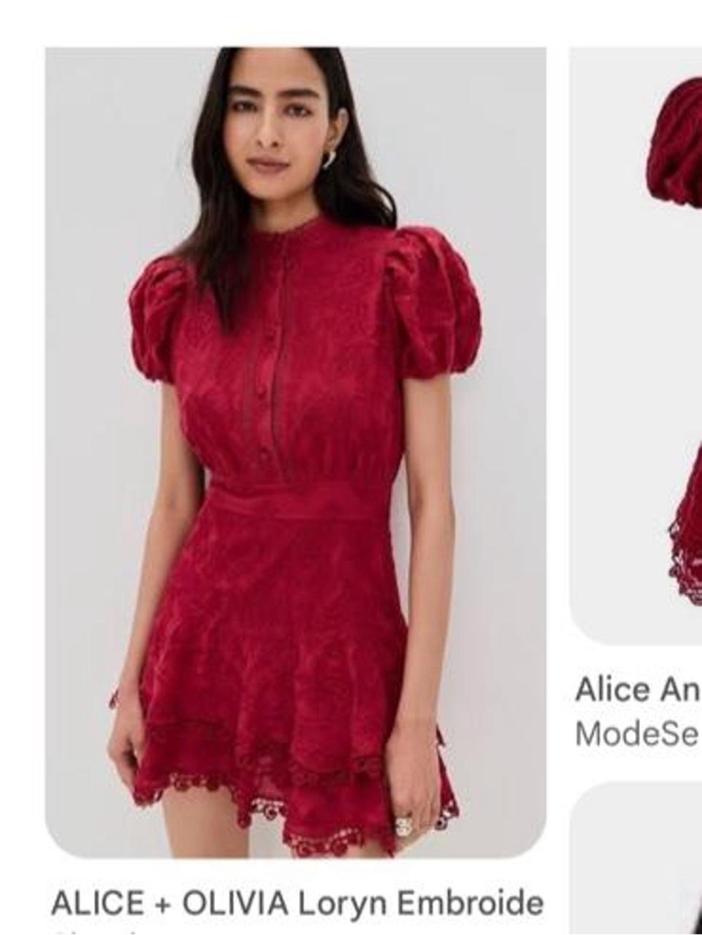 Alice + Olivia Loryn Embroidered Short Sleeve Mini Dress “Dark Cherry”, Size 2